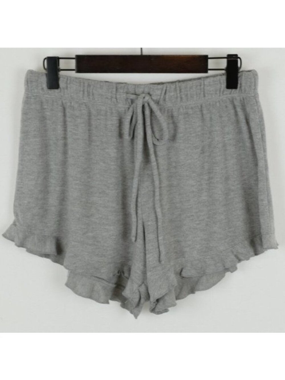 Weekend Soul Women's Small Gray Knit Jersey Ruffled Pajama Loungewear Shorts